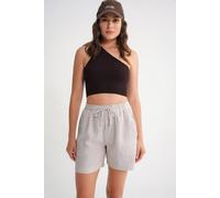 MixRay Women's High-Waisted Striped Wide Leg Shorts in Light Brown | Size: Medium MixRay Light Brown M