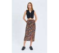 MixRay Women's Leopard Print High Waist Midi Skirt with Slit in Light Brown | Size: Medium MixRay Light Brown M