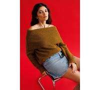 MixRay Women's Loose Fit Ribbed Madonna Collar Sweater in Olive MixRay Olive One Size