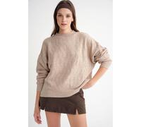 MixRay Women's Ribbed Knitwear Pullover Sweater with Hair Braid Pattern in Beige MixRay Beige One Size