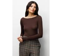 MixRay Women's Slim Fit Boat Neck Blouse in Dark Brown | Size: Large MixRay Dark Brown L