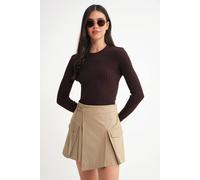 MixRay Women's Soft Textured Ribbed Fitted Top in Dark Brown | Size: Large MixRay Dark Brown L