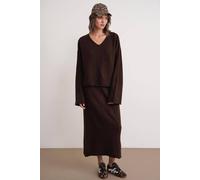 MixRay Women's V-neck Knitwear Sweater & Skirt Co-ord Set in Dark Brown | Size: Medium/Large MixRay Dark Brown M/L