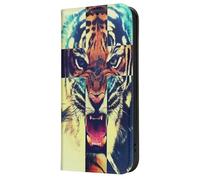 Mixroom - Book Case Cover for Xiaomi 13 Lite with Stand in Faux Leather Magnetic Closure Wallet Inner Part in Soft TPU Tiger Pattern Cross 45