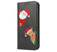 Mixroom - Book Cover Case for Samsung Galaxy S23 with Stand in Faux Leather Magnetic Closure Wallet Inner Part Soft TPU Santa Claus and Reindeer 632