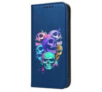 Mixroom - Case Cover Book Case for iPhone SE 2020 with Stand in Faux Leather Magnetic Closure Wallet Inner Part in Soft TPU Colourful Skull Pattern M588