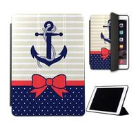 Mixroom - Case for iPad Air 2 Model 2014 9.7 Inches Cover for Apple iPad Smart Case Foldable Stand Stand Design Blue Anchor and Bow Y394