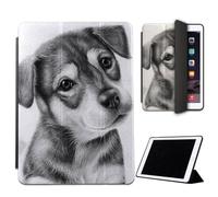 Mixroom - Case for iPad Air 2 Model 2014 9.7 Inches Cover for Apple iPad Smart Case Foldable Stand Stand Dog Puppy Design White and Black M596