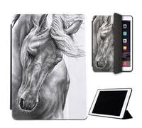 Mixroom - Case for iPad Air 2 Model 2014 9.7 Inches Cover for Apple iPad Smart Case Foldable Stand Stand Design Horse Black and White M597