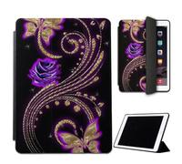 Mixroom - Case for iPad Air 2 Model 2014 9.7 Inches Cover for Apple iPad Smart Case Foldable Stand Stand Design Golden Butterflies and Purple Flowers U915