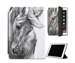 Mixroom - Case for iPad Air 2 Model 2014 9.7 Inches Cover for Apple iPad Smart Case Foldable Stand Stand Design Horse Black and White M597