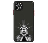 Mixroom - Cover Case for iPhone 12 Pro Max Matte Bumper Camera Protection with Semi-Transparent Back Soft Edge TPU Colour Black Pattern Scared Librarty Statue U1074