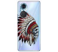 Mixroom - Cover Case in TPU Silicone Soft Transparent Background for TCL 40 NxtPaper 4G Indian Skull Pattern with Feathers T438