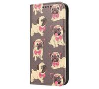 Mixroom - M773 Case Cover Book Case for Samsung Galaxy A16 with Stand in Faux Leather Magnetic Closure Wallet Inner Part Soft TPU Design Pug Dog Glasses Pink