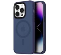 Mixroom - Matte Bumper Cover for iPhone 16E Compatible with MagSafe Accessories Integrated Magnetic Circle Retro Semi-Transparent Soft Edge in TPU Silicone Dark Blue