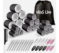 MixS Live Hair Rollers,48 Pcs Set Hair Curler,4 Sizes(Jumbo Large Medium Small)Self Grip Curlers,With 22 Pcs Hair Clips and Storage Bag for Long Hair Medium Short Hair Volume Hair Curlers