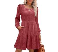 MixShe Women's Fall Dresses 2025 Square Neck Long Sleeve Winter Dress, Red, XXL
