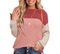 MixShe Womens Sweaters Color Block 2025 Fall Fashion Crewneck Tunic Tops S-XXL, Red, L
