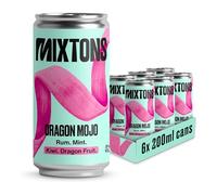 Mixtons Dragon Mojo - Ready-to-Drink Rum Cocktails, 8% ABV, (6 x 200ml Cans) - Mint, Kiwi, Dragon Fruit Mojito Flavour