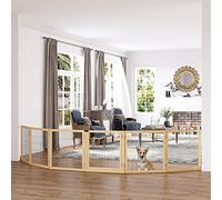 Mixtric 6-Panel Extra-Wide Wooden Freestanding Dog Gate: Foldable Solid Wood and Steel Wire Chew Resistant Safety Barrier for Doorways, Stairs, and Open Long Spaces Indoor Use,A