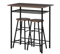 Mixtric Bar Table Set, Breakfast Table with 2 Stools, 3 Piece Counter Height Dining Table & Chairs with Storage Shelf, Metal Frame Footrest for Kitchen, Living Room,Brown