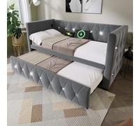 Mixtric Daybed Single Upholstered Bed Sofa Bed with USB &Type C Charging Sations, 3FT Single Bed 90x190cm with Trundle,Pull out Trundle for Living Room and Bedroom,A