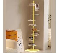 Mixtric Freestanding 9 Tier Metal Vertical Book Tower, Invisible Spine Design, Ladder Bookcase with Floating Shelves for Bedroom and Office Decor, Corner Storage Solution for Small Spaces,Yellow