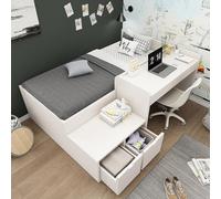 Mixtric Kids Single Bed with Desk and Drawers, 90 x190 cm, White, 3ft Kids Wooden Bed with Storage, Single Bed with Slatted Frame, Lying Surface for Teenagers & Adults (No Mattress)