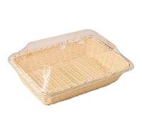 Mixtric Rattan Bread Basket with Lid, Woven Tabletop Food Serving Basket, Poly-Wicker Fruit Basket for Vegetable, Restaurant, Display, Kitchen, Party,Beige,40X30X15CM