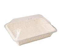 Mixtric Rattan Bread Basket with Lid, Woven Tabletop Food Serving Basket, Poly-Wicker Fruit Basket for Vegetable, Restaurant, Display, Kitchen, Party,White,35X25X15CM