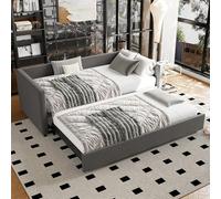 Mixtric Upholstered Bed, 3FT Single Bed, Bottom with Bed, Can Be Joined into A Double Bed, Daybed Sofa Bed, Youth Bed, for Adults & Teenagers, Easy Assembly, Linen,Grey,90x190cm