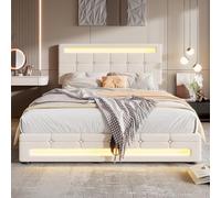 Mixtric Upholstered Bed, Hydraulic Bed, Adults Teenagers 4ft6 Double Bed 135x190cm, With Bluetooth Stereo And Usb Port, with Small Pockets, 7colors Led-Light Strips and 12 Dynamic Modes,B