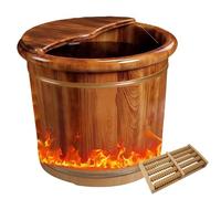 Mixtric Wooden Foot Bath Bucket & Pedicure Soaking Tub, Solid Wood Foot Bath with Massage Rollers and Lid, Spa Foot Soak Basin for Home Spa Massage Sauna and Relaxation Therapy,without wheels