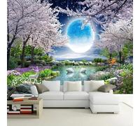 MIXUEXUNLU Mural Wallpaper 3D Moon Cherry Blossom Tree swan Landscape Mural Living Room Decoration Wall Sticker Wall Art Poster