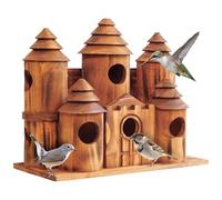 MIXUMON Wooden Bird Houses for Outside - 8 Rooms Castle-Style Bird House, Carbonized Pine Rustic Finish, 1.57" Entrance Holes, Decorative Outdoor Bird Nesting Box (Rustic, 8 Rooms)