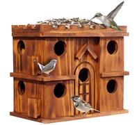 MIXUMON Wooden Bird Houses for Outside - 9 Rooms Large Bird House, Carbonized Pine Rustic Finish, 1.5" Entrance Holes, Cleaning Doors, Outdoor Birdhouse Nesting Box (Rustic, 9 Rooms)