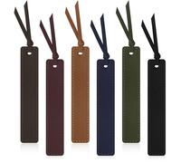 Mixvova Leather Bookmark, 6 Pcs Classic Style Bookmark for Man, 0.05 Inches Thin Handmade Stitched Book Marks, Page Markers Reading Gifts for Book Lovers and School Students (Dark Retro)