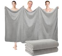 Mixweer 2 Pcs Oversized Bath Towels, 40 x 80 Inch Giant Microfiber Jumbo Bath Sheets Ultra Soft Bathroom Microfiber Quick Dry Absorbent Shower Towels for Spa Camping Beach (Light Grey)