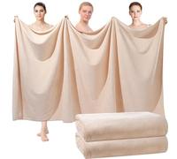 Mixweer 2 Pcs Oversized Bath Towels, 40 x 80 Inch Giant Microfiber Jumbo Bath Sheets Ultra Soft Bathroom Microfiber Quick Dry Absorbent Shower Towels for Spa Camping Beach (Light Khaki)