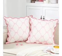 Mixweer 2 Pcs Scalloped Pillow Cover 18x18 Inch Pink and Whiter Bow Throw Pillow Covers Gifts Coquette Preppy Stuff Room Bedroom Decor for Women Home Bed Couch Sofa