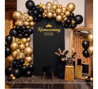Mixweer 2026 Homecoming Backdrop Set 6.6ft Homecoming Decorations Black Arch Cover with Gold Arch Frame Stand, Felt Letter Decals & Photo Booth Supplies for Dance Party, Indoor/Outdoor