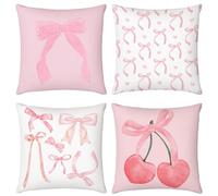Mixweer 4 Pcs 18 x 18'' Coquette Pillow Covers Pink Bow Pillow Covers Watercolor Aesthetic Room Decoration for Bedroom Livingroom Bedroom Decor