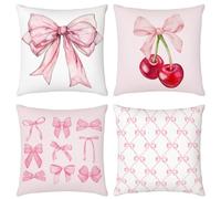 Mixweer 4 Pcs 18 x 18'' Coquette Pillow Covers Pink Bow Pillow Covers Watercolor Aesthetic Room Decoration for Bedroom Livingroom Bedroom Decor