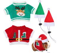 Mixweer 4-Piece Guinea Pig Set Includes 2 Clothes and 2 Mini Hats with Adjustable Strap, Small Animal Warm Vest & Cozy Hand-Knitted Hat for Hamster, Bunny (Deer Style)