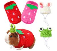 Mixweer 4 Pieces Guinea Pig Stuff Includes 2 Guinea Pig Clothes and 2 Cute Mini Hats with Adjustable Strap Small Animal Warm Vest Cozy Hand Knitted Hat for Hamster Bunny(Frog Style)