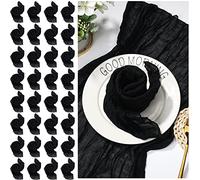 Mixweer 50 Pcs Cheesecloth Napkins 20 x 20 Inch Wrinkled Gauze Cotton Dinner Napkins Napkins Cheese Cloth Napkins Decorative Cloth Napkins Rustic Boho Table Napkins for Weddings Parties (Black)