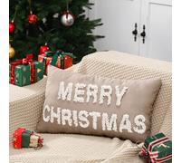 Mixweer Christmas Pillow Covers 12 x 20 Inches Neutral Tufted Xmas Tree Embroidery Decorative Covers Decorations Pillows for Home Living Room Bed Decor (Merry Christmas)