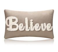 Mixweer Christmas Pillow Covers 12 x 20 Inches Neutral Tufted Xmas Tree Embroidery Decorative Covers Decorations Pillows for Home Living Room Bed Decor(Believe)