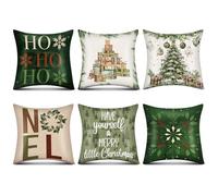 Mixweer Christmas Pillow Covers 18x18 Inch Set of 6 Neutral Theme Christmas Tree Decorative Gift Box Decoration Beige and Green Throw Pillow Covers for Christmas Winter Family Decoration Home Couch