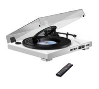 Mixx Analog Plus 2-in-1 Music System - Automatic Vinyl Turntable & CD Combo with Bluetooth Transmitter & AUX Out, Remote (White)